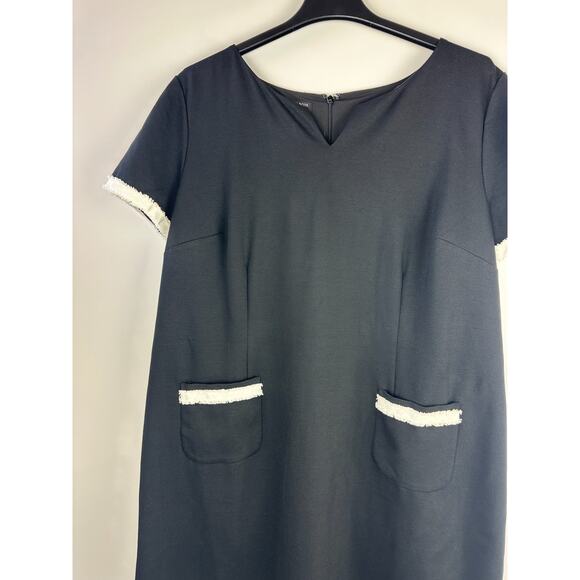 Talbots Ponte Shift Dress Fringe Pockets Black White Stretch Lined Plus Size 22W - Picture 3 of 11